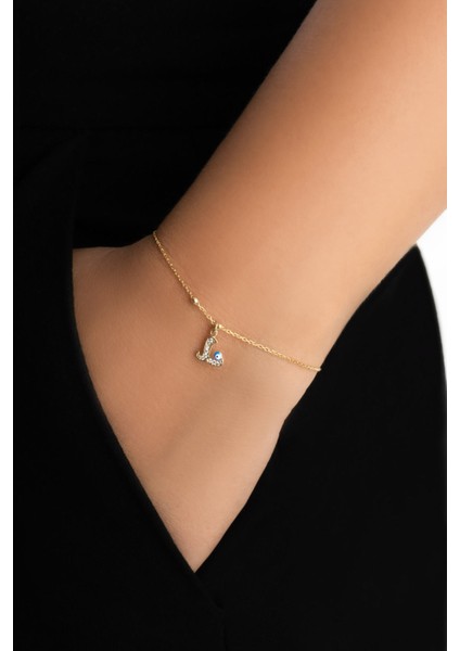 L Harfi 18 Ayar Sarı Altın Kaplama 19 cm Gümüş Nazar Bileklik fiyatları