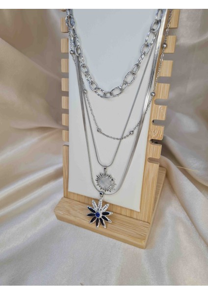 Gümüş Renk 4’lü Katmanlı Güneş ve Yıldız Uçlu Zincir Kolye – Paslanmaz Çelik, Kararma Yapmaz fiyatları