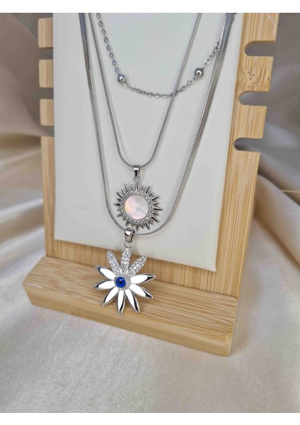 Gümüş Renk 4’lü Katmanlı Güneş ve Yıldız Uçlu Zincir Kolye – Paslanmaz Çelik, Kararma Yapmaz modelleri