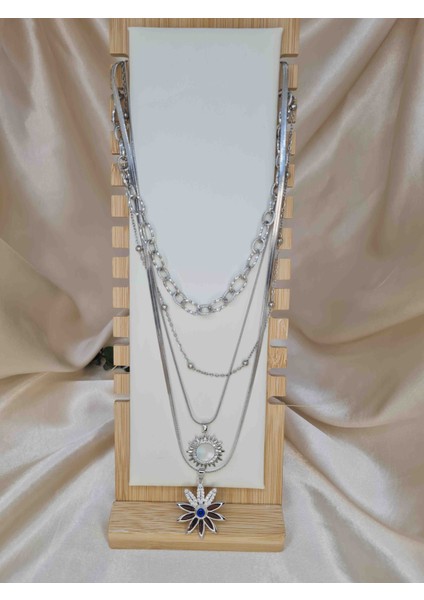 Gümüş Renk 4’lü Katmanlı Güneş ve Yıldız Uçlu Zincir Kolye – Paslanmaz Çelik, Kararma Yapmaz fırsatları