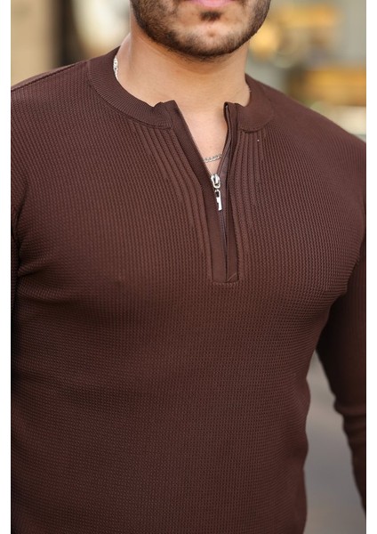 Erkek Fermuarlı Bisiklet Yaka Dokulu Uzun Kollu Triko modelleri