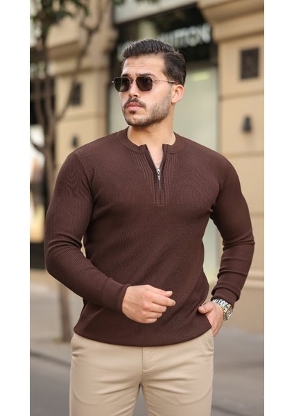 Erkek Fermuarlı Bisiklet Yaka Dokulu Uzun Kollu Triko indirimleri