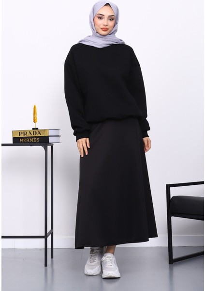 Siyah Bisiklet Yaka Şadonlu Üç iplik Sweat fiyatları