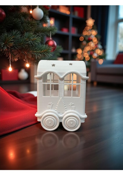 Yılbaşı Temalı Işıklı Dekoratif Noel Treni (1 Makinist + 2 Vagon) - Tealight Mumlu Yılbaşı Dekoru