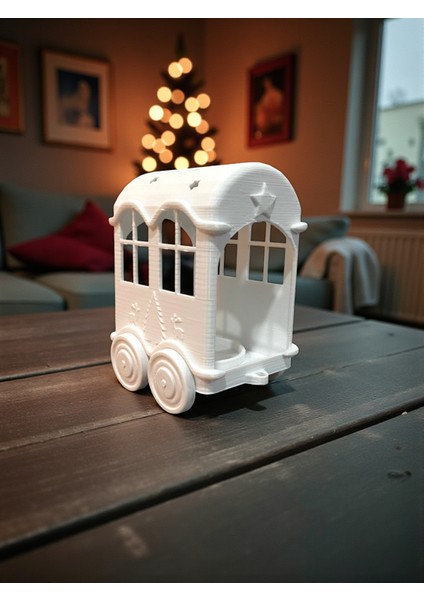 Yılbaşı Temalı Işıklı Dekoratif Noel Treni (1 Makinist + 2 Vagon) - Tealight Mumlu Yılbaşı Dekoru fiyatları