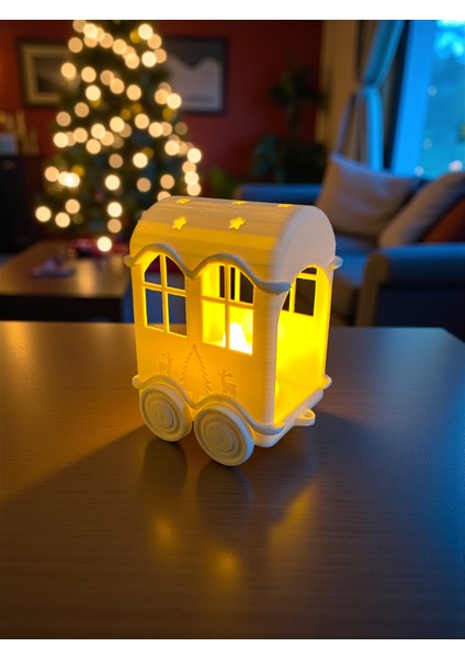Yılbaşı Temalı Işıklı Dekoratif Noel Treni (1 Makinist + 2 Vagon) - Tealight Mumlu Yılbaşı Dekoru fırsatları