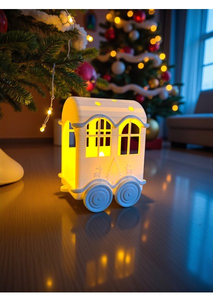 Yılbaşı Temalı Işıklı Dekoratif Noel Treni (1 Makinist + 2 Vagon) - Tealight Mumlu Yılbaşı Dekoru indirimleri