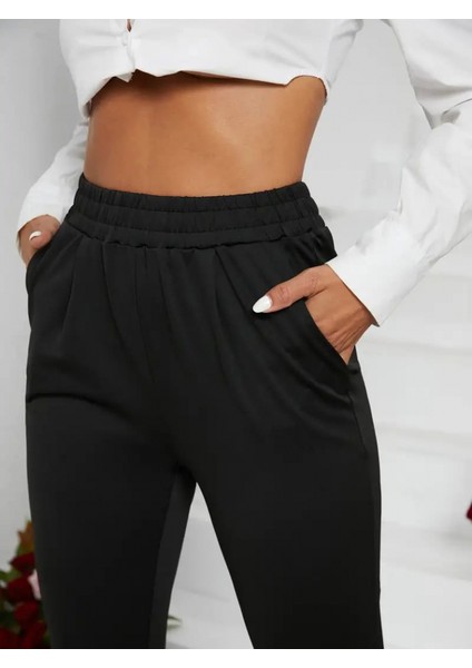 Kadın Pile Detay Beli Lastikli Günlük Slim Fit Viskon Iki Iplik Pantolon indirimleri