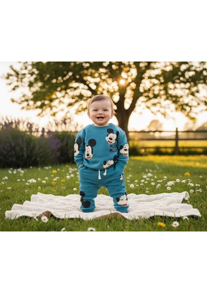 Şaşkın Fare Şardonlu Üç Iplik Erkek Bebek Takım modelleri