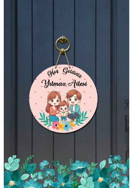 Kapı Süsü Pembe Kalpli .. Ailesi Ahşap Baskı Kişiye Özel Tasarım modelleri