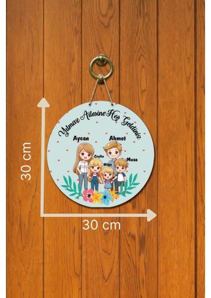 Kapı Süsü Geniş Aile Figürlü Hoş Geldiniz Yazılı Ahşap Baskı Kişiye Özel Tasarım fırsatları