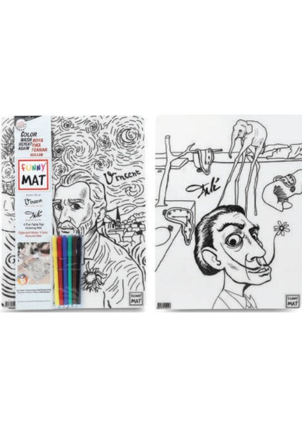 Funny Mat - Vıncent Van Gogh ve Salvador Dalı 6'lı Kalem Hediyeli 30 x 40 cm