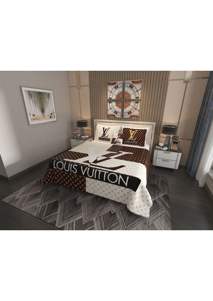 Çift Kişilik Pike Takımı Pamuklu Kumaş Jakar Dokuma Kapitone Dikişli 3D Dijital Baskılı 7 Parça-Lüks Duvet Cover Set Model