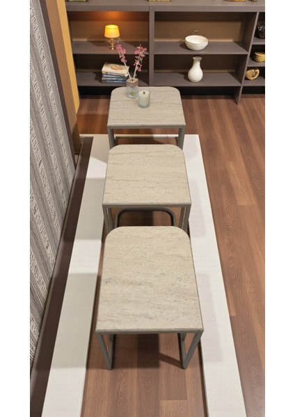 Viva Serisi 3'lü Zigon C Sehpa – 1. Sınıf Membran Mdf, Dayanıklı Metal Ayak