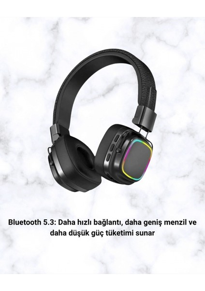Bluetooth 5.3 Rainbow Işıklı Kulak Üstü Kablosuz Kulaklık modelleri