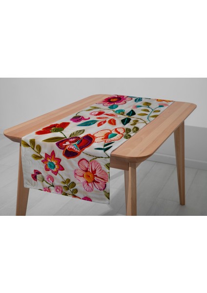 Dijital Baskılı Runner - Nakış Görünümlü Çiçek Desenli - 140X40 cm modelleri