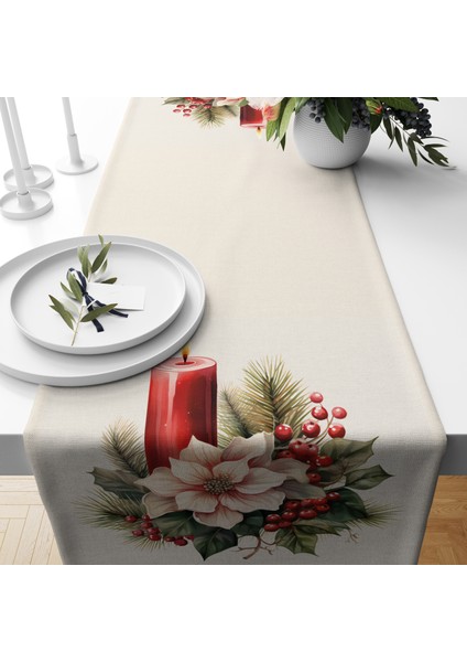 Dijital Baskılı Runner - Yılbaşı / Christmas Desenli - 140X40 cm