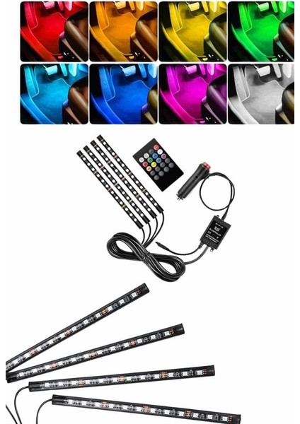 Rgb Işıklı Araç Içi Aydınlatma Kumandalı 12'li LED Işık Renk Değiştirebi - F058K806-U76