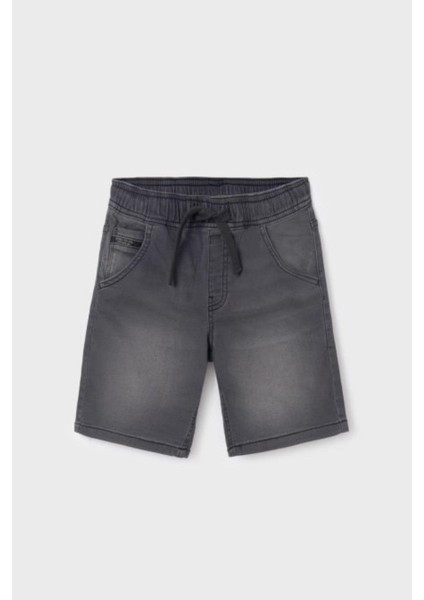 Erkek Çocuk 8-18 Yaş Lastikli Bel Denim Şort 6282 Gri
