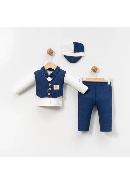 Litaetrend 6-9-12-18 Ay Yelek Detaylı Kasketli Uzun Kollu Mevsimlik 3 Lü Erkek Takımı