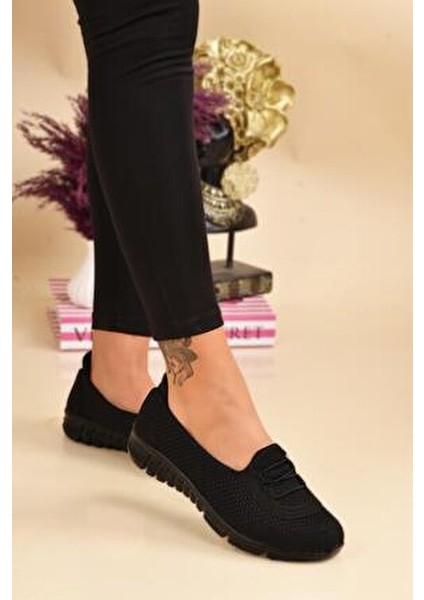 Kadın Siyah Beyaz Bağcıksız Rahat Hafif Memory Kalın Taban Yürüyüş Anne Günlük Bez Spor Ayakkabı