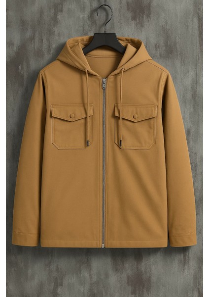 Erkek Oversize Premium Kahve Kapşonlu Mont
