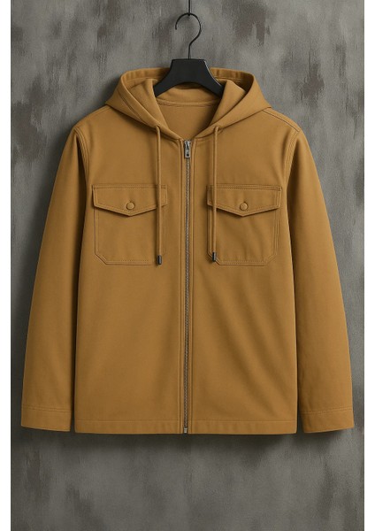 Erkek Oversize Premium Kahve Kapşonlu Mont