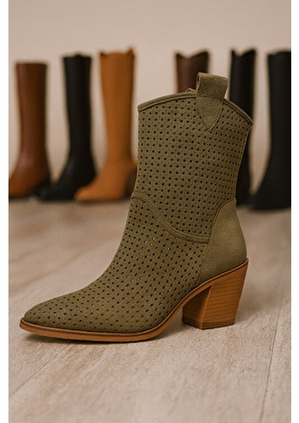 Ptc Handy Western Kovboy Mint Yeşil Topuklu Yazlık Kısa Bot