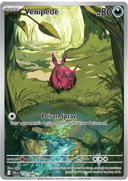 Venipede Illustration Rare Black Bolt 132/86
