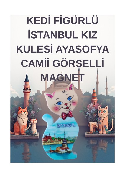 Kedi Figürlü Istanbul Kız Kulesi Ayasofya Camii Görselli Magnet