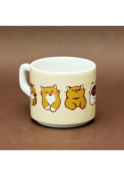 Kedi Desenli Bej Seramik Kupa