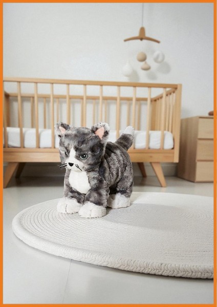 Kedi Peluş Yumuşak Oyuncak Plastik Içermez Makinede Yıkanabilir Bebek ve Çocuk Sağlığına Uyumlu Gri modelleri