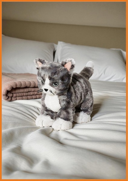 Kedi Peluş Yumuşak Oyuncak Plastik Içermez Makinede Yıkanabilir Bebek ve Çocuk Sağlığına Uyumlu Gri