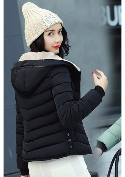 Kışlık Kapüşonlu Kadın Şişme Mont