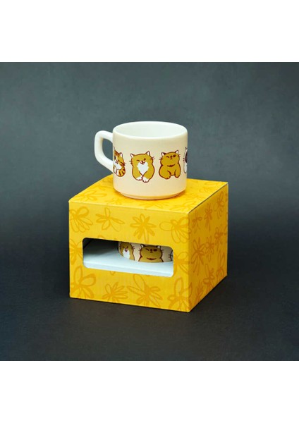 Kedi Desenli Bej Seramik Kupa modelleri