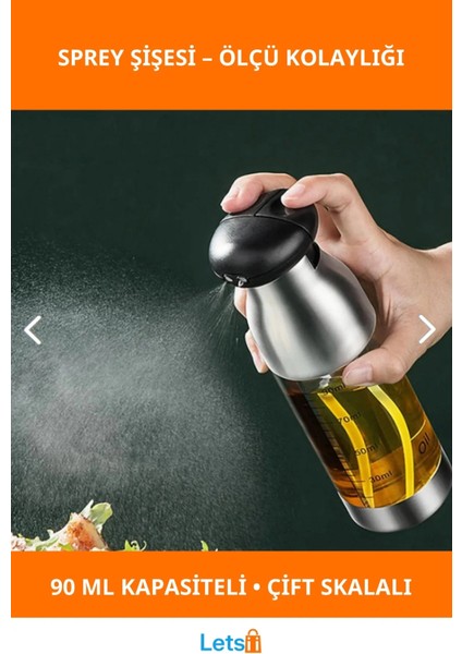 Çift Ölçekli Paslanmaz Çelik Yağ ve Sirke Sprey Şişesi 90 ml
