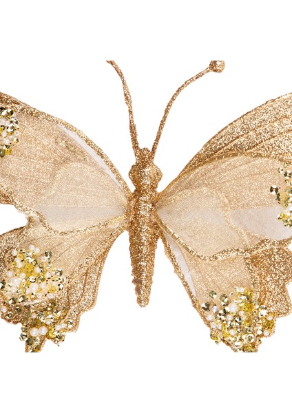 Kelebek Figürü, Simli, Şampanya - Beyaz Inci Detaylı, Kıskaçlı, 24X9 fiyatları