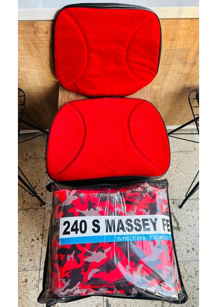 Massey Ferguson 240 Traktör Desenli Branda ve Düz Kırmızı Koltuk Kılıfı Takım