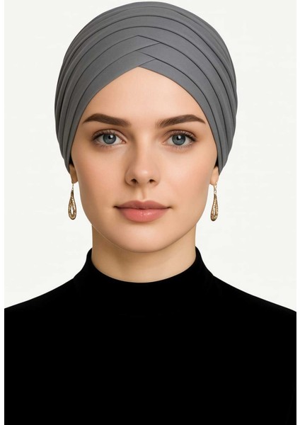 Üç Bantlı Dış Bone | Gri Hijab • Tesettür Giyim Için Şık • Modern • Pratik ve Konforlu Kullanım