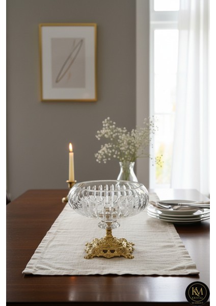 18 cm Kesme Kristal Dekor Gold Ayak Cam Kase Vertical Desen fiyatları