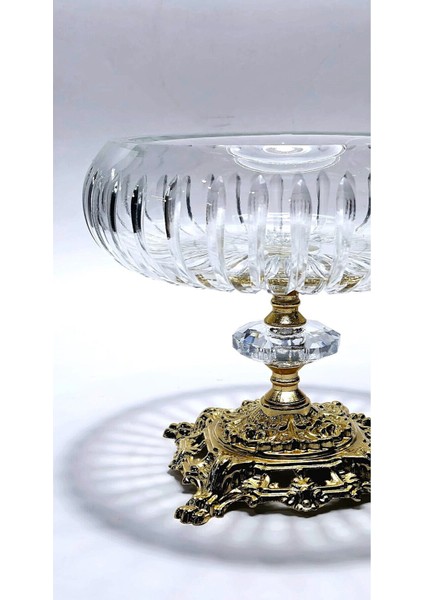 18 cm Kesme Kristal Dekor Gold Ayak Cam Kase Vertical Desen fırsatları