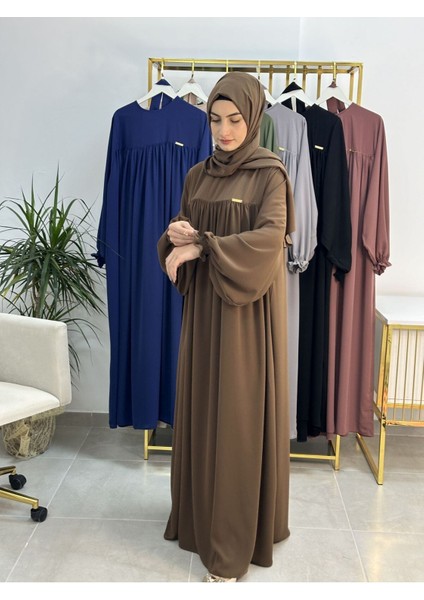 Şallı ve Üsten Robalı,kemerli Elbise Takım .hijap ,abaya (Hac ve Umre Için Uygundur) Kahve modelleri