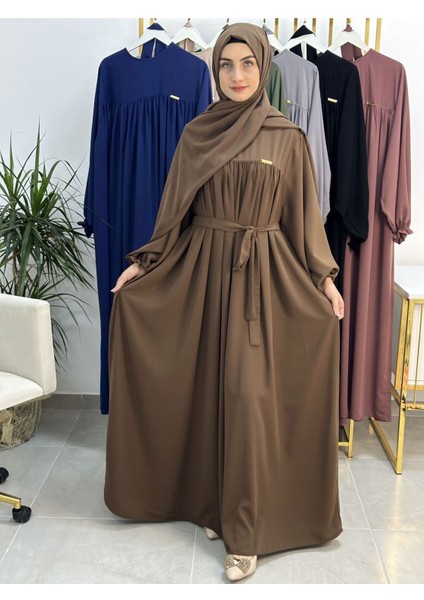 Şallı ve Üsten Robalı,kemerli Elbise Takım .hijap ,abaya (Hac ve Umre Için Uygundur) Kahve indirimleri