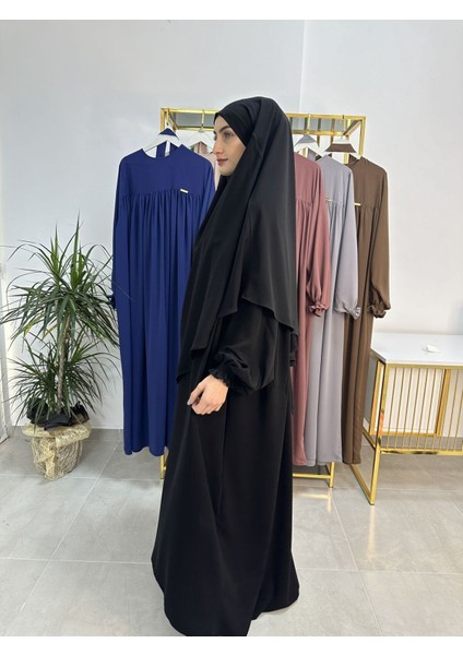 Ferace & Abaya Sufle Esarp ve Üsten Robalı Kemerli Elbise Takım .hac ve Umre Için Uygundur Siyah modelleri