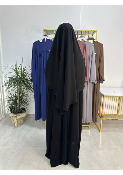 Ferace & Abaya Sufle Esarp ve Üsten Robalı Kemerli Elbise Takım .hac ve Umre Için Uygundur Siyah fırsatları