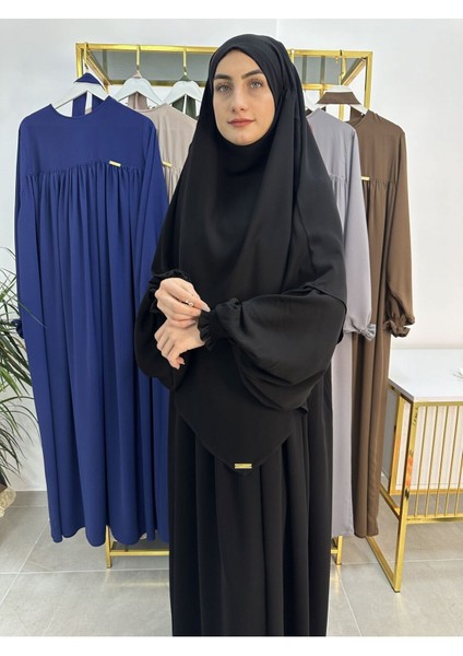 Ferace & Abaya Sufle Esarp ve Üsten Robalı Kemerli Elbise Takım .hac ve Umre Için Uygundur Siyah indirimleri