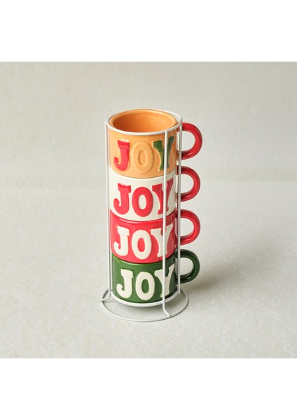 New Year Yılbaşı Joy Standlı 4 Kişilik Çay Fincan Takımı 150 ml