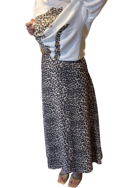 Kahverengi Leopar Desenli Dar Kalıp Yüksek Bel A Kesim Etek fiyatları