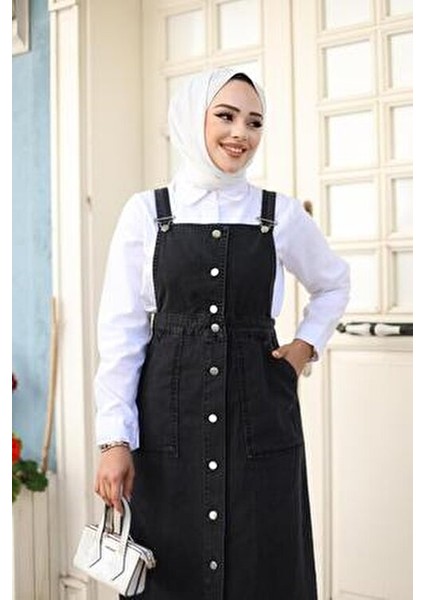 Kadın Askılı Kot Salopet Denim Malzeme ile Şık Tasarım ve Modern Desen