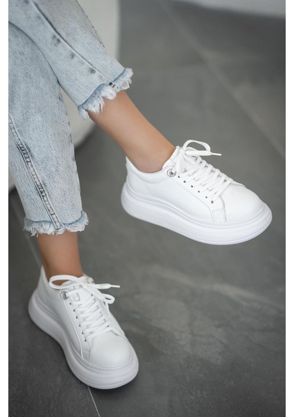 Kiev Kadın Kalın Tabanlı Deri Sneakers Beyaz fiyatları